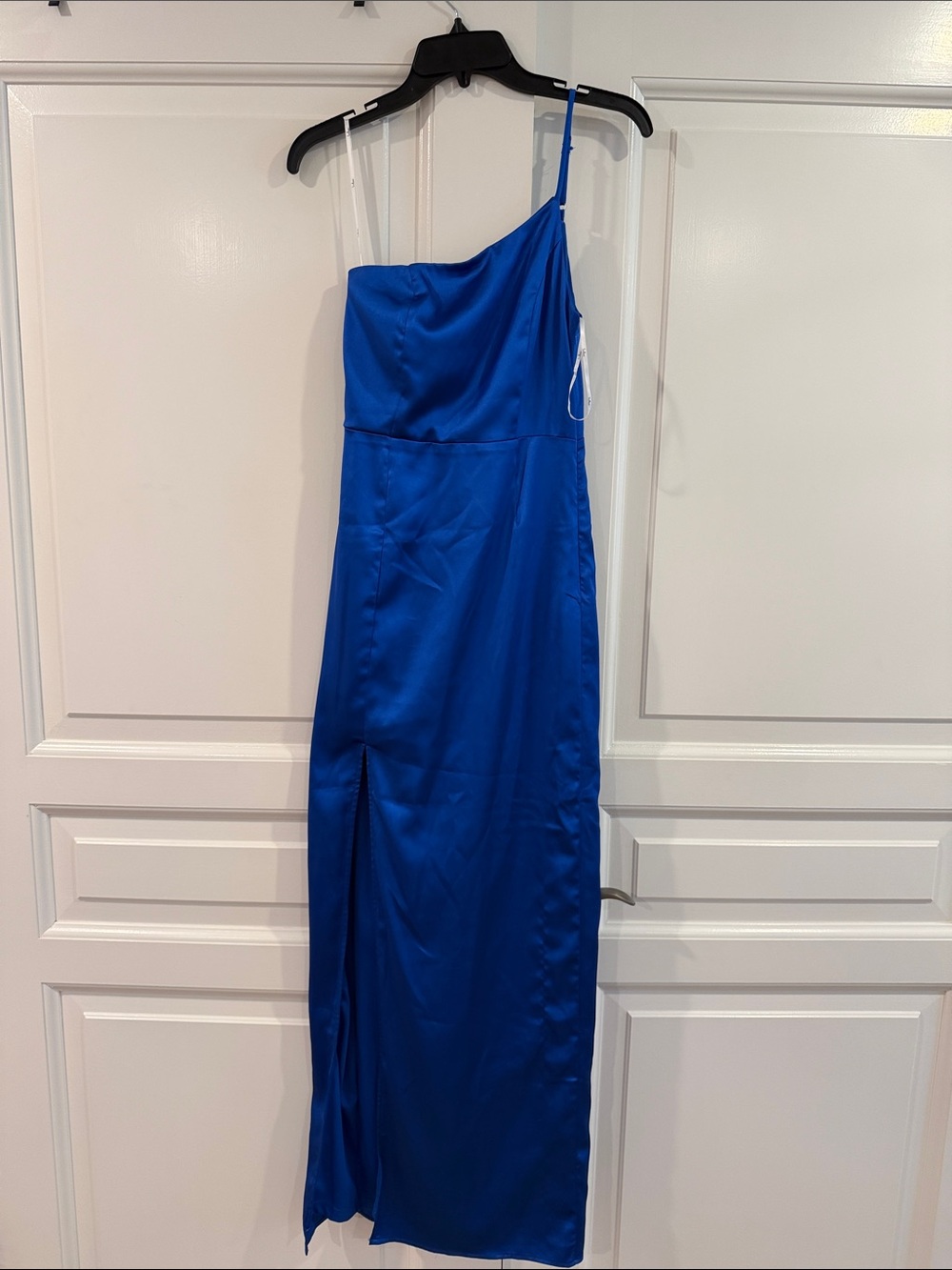 Lulu's One-Shoulder Satin Gown in Royal Blue